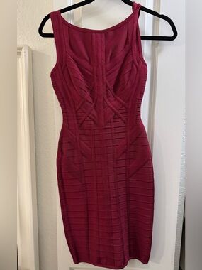 Herve Leger Wine Red Sleeveless Bandage Midi Dress (Worn Once!)